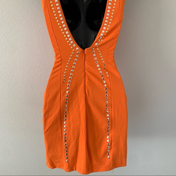 Bebe Orange Open Back Studded Tank Mini Dress - Picture 10 of 14